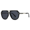 Modern retro black aviator sunglasses with silver metal accents and dark grey lenses - Black Grey Silver Leg