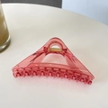 Detail of pink transparent triangular hair claw clip with strong metal spring - Transparent Red