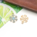 Blue oil-dripped and gold snowflake metal pendants for DIY jewelry making - 1Pc Enamel Christmas Snowflake Charm - 18x22mm