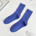 Classic klein blue ribbed knit cotton socks for women, minimalist mid-calf style - One Size / Blue Purple
