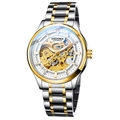 Business men's automatic mechanical watch with two-tone stainless steel strap and hollow dial - Gold Band Gold Case White Dial