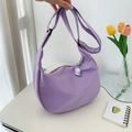 Purple corduroy crescent shoulder bag with adjustable strap and cute animal charm - Purple