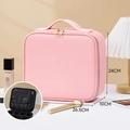 Pink faux leather makeup case with LED mirror, adjustable dividers and large capacity - PU Leather Pink [No Mirror]