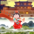 Cute cartoon Siamese cat figurine in traditional lady outfit with pipa, size 5.1x5.1x9.8cm - 37C Pipa Small / Ancient Style Ornament Series