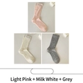 Three-pack cotton ribbed high socks in pink, milky white, and grey colors - 3 Pairs - Milky Pink+Milky White+Grey