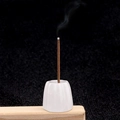 White ceramic incense burner with burning stick on wooden base for aromatherapy - White Crystal