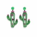 Böhmische glitzernde grüne Acryl-Kaktus-Ohrringe mit rosa Blume und Herzdetails - Grüner Blumenkaktus