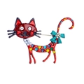 Fashionable red enamel cat brooch with colorful hearts and pearl necklace accents - Dark Red Heart Enamel Cat (JBSW342)