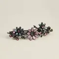 Elegant floral hair clip with purple and blue rhinestones on gunmetal branch frame - Gray Purple - Artistic Flower Spring Clip