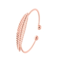 Frosted butterfly feather cuff bracelet in rose gold finish with adjustable open design - Feather Design / Rose Gold
