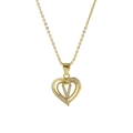 18k gold plated brass heart necklace featuring a double heart pendant with letter V - Necklace V