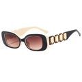 Square black and white frame sunglasses with amber crystal accents on the temple - Beige Black Frame Tea Lens