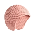 Pink knitted bear ear beanie hat with soft plush warm lining for winter protection - Solid Ear-Pink