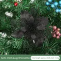 Fleur de poinsettia noire pailletée ajourée de 16cm pour sapin et couronne de Noël - Noir