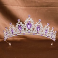 Exquisite silver bridal crown with purple gemstones and crystals on brown silk fabric - Silver Half Purple