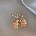 Orecchini hulu rosa con bordi dorati e foglie verdi per donne eleganti - 27# Stile Zucca con Bordo Dorato Pietra Occhio di Gatto Rosa