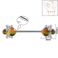 Stainless steel nipple ring featuring colorful opal stone beads in a vintage silver finish - 1.6x14mm (Threadless) / Style 4-Green Glitter