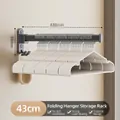 Wall-mounted foldable black metal clothes hanger rack with heavy-duty storage hooks - Single Pack / Gun Gray 43cm (No Drilling)