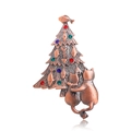 Retro bronze Christmas tree brooch featuring two cats and colorful rhinestones - Vintage Cat Christmas Tree
