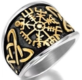 Detail view of vintage Viking ring with silver Vegvisir compass and golden Celtic knot - US Size 7 / Viking Compass Two-Tone (20204间金)