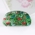 Green Christmas hair claw with reindeer, snowflake prints and glitter sequins - Green Christmas Tree/Reindeer