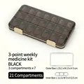 21-grid weekly pill organizer in black translucent material showing size specifications - U377 Black 21-Grid