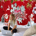 Festive red Christmas wall tapestry with Santa Claus and Snowman for room decor - Style 8