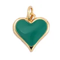 Green heart-shaped enamel pendant charm with gold-plated copper edges for DIY jewelry - M182924 Green Heart