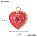 Detail of pink heart-shaped stainless steel pendant with size and weight metrics - Heart-Pink2 (BP1458B5)