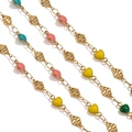 Detail of 18K gold plated stainless steel chain with colorful enamel hearts and rhombuses - Heart and Stamped Rhombus