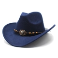 Dettaglio cappello cowboy in feltro blu scuro con corda intrecciata e teschio di toro - M (56-58cm) / Blu navy