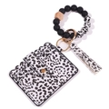 Leopard print silicone beaded keychain bracelet with PU card holder and tassel - #7 Silicone Beads