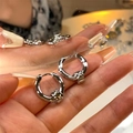 Silver zirconia butterfly pearl earrings with minimalist circular hoop design in silver finish - EH0271/Silver Cold Style Button Hoop