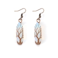 Detail of handmade wire wrapped tree of life earrings with opal hexagonal crystal stones - Opalite