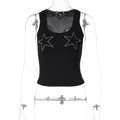 Dettaglio di canotta in maglia a coste nera con stelle di strass argentati per donna - S / Nero