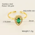 Verstelbare 18K vergulde roestvrijstalen ring met een peervormige groene zirkoon - Druppelvorm (Groene Zirkonia)