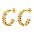 Golden C-shaped twisted metal hoop earrings with vintage bead texture for women - Retro Beaded Pattern Gold