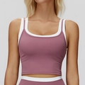 Two-piece style yoga sports bra in pink and white with seamless nude-feel fabric - S / Violet