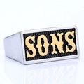Anello da uomo stile punk in acciaio inossidabile con scritta SONS dorata su fondo nero - US 9 / Argento Oro (Colore Acciaio 08212)