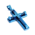 Polished blue stainless steel cross pendant with woven cable design for men's necklace - Without Chain / Blue (KP119909-KFC)