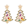 Festive Christmas tree earrings with colorful crystals and pearls on star stud base - Pearl Decorated Christmas Tree / White Star