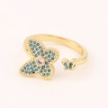 Anello farfalla dorato con inserti turchesi e cristallo centrale scintillante - Doppia Farfalla in Smalto Turchese (Stile 4)