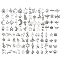 Assorted silver alloy charms set featuring sun, moon and animal designs for DIY jewelry - 100 Style Set (SN1017) / 100pcs Pack / Antique Silver