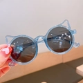 Kids cute cat ear sunglasses in light blue transparent frame with dark round lenses - Blue Gray