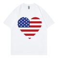 T-shirt blanc pour femme à col rond avec imprimé drapeau américain en forme de cœur - XS / Blanc (Cœur Drapeau)