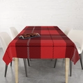 Detail of red and black plaid cotton linen tablecloth with non-slip texture for Christmas - 40x70cm / Red/Black Plaid