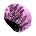 Double-layered purple satin sleep bonnet with adjustable black elastic buckle strap - Leather Purple