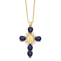 Collar cruz religiosa dorada con circonitas azules y medalla de la Virgen María - Azul