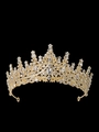 Detailed view of luxury gold princess crown with sparkling crystals on black background - Gold/White