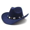 Detail of navy blue felt cowboy hat featuring black decorative band with silver studs - M (56-58cm) / Navy Blue